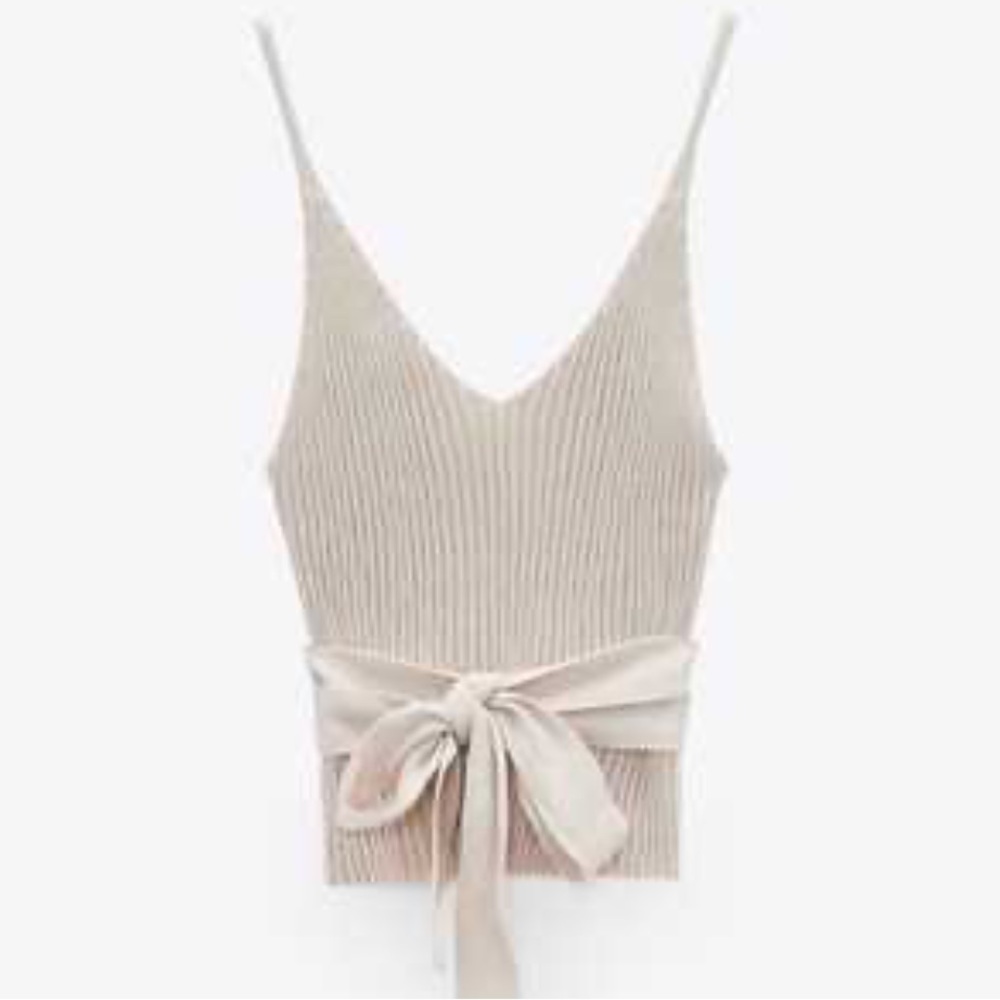 Zara Cream Knit Tie Front Crop Top